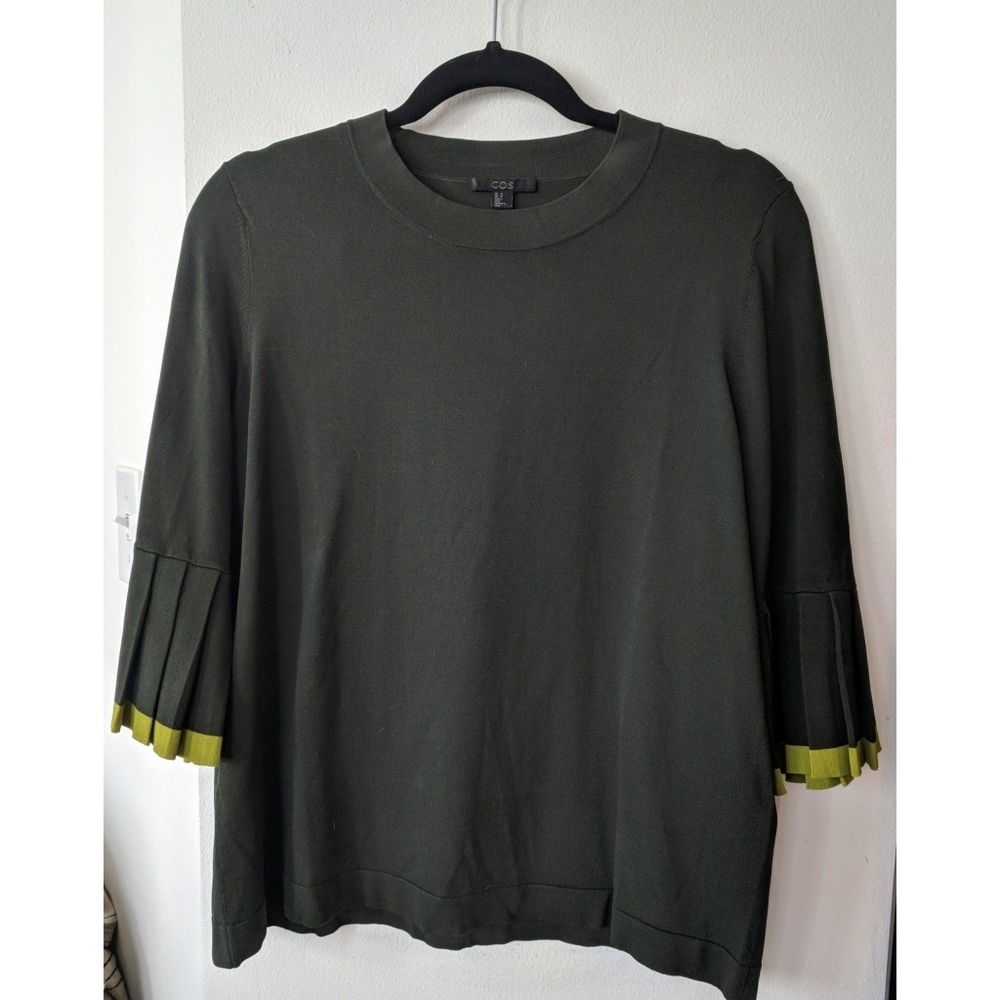 COS Green Knit Top with Ruffled sleeves